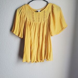Cato Yellow Blouse with Lace Accents